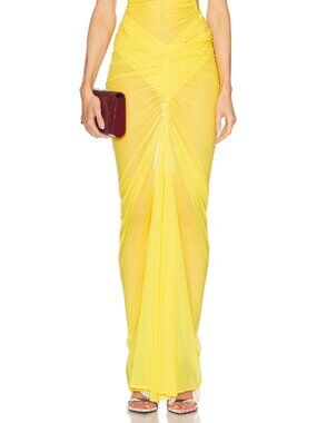 Atlein Ruched Pocket Long Skirt in Canary Yellow